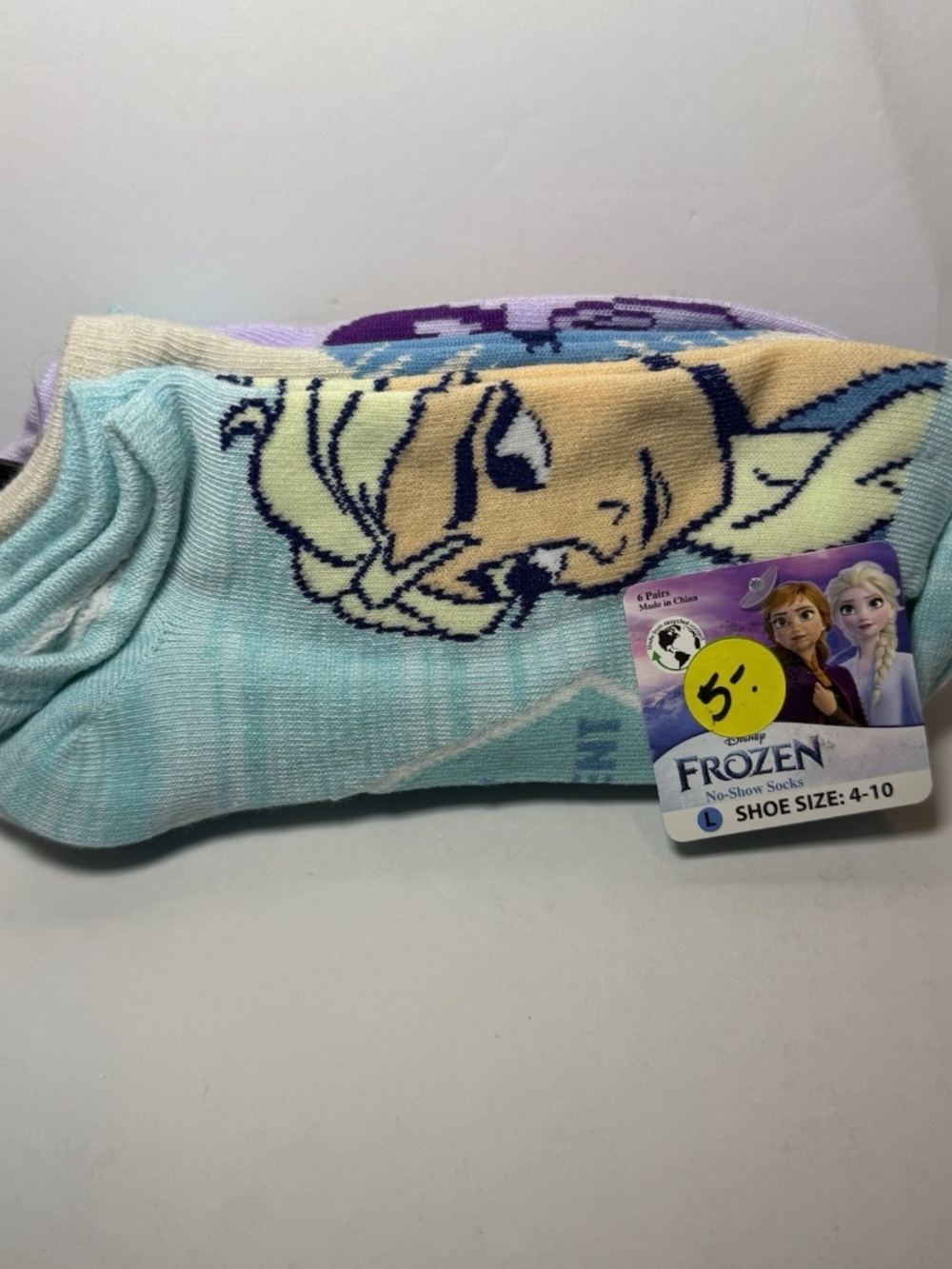 Disney Frozen No Show Socks- 6 Pair- Shoe Size 4-10 NEW